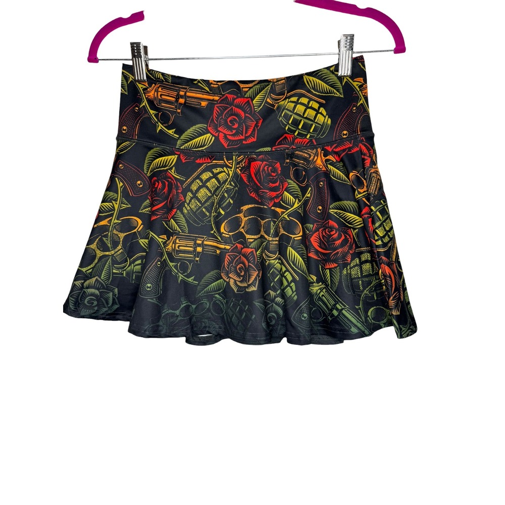 Constantly Varied Gear CVG Tattoo Print Athletic Skort Roses Grenades Black S